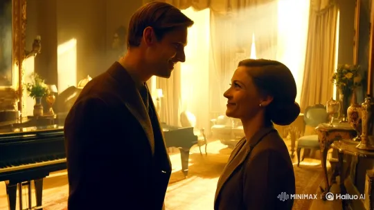 Intimate Embrace Captured in Golden Light and Music – AI Generated Video | Hailuo AI