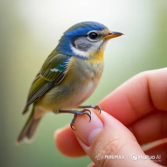 Close-up of a Person and a Small Bird in Serene Interaction – AI Generated Video | Hailuo AI