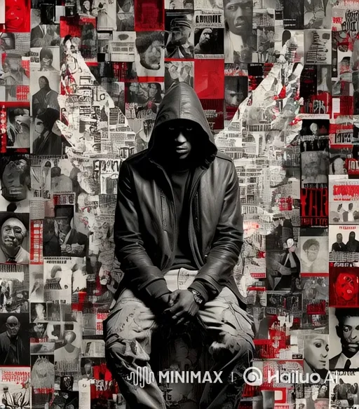 Mysterious Figure Emerges from Dynamic Collage Background – AI Generated Video | Hailuo AI