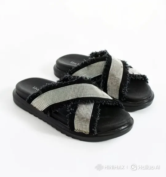 Close-up of Sparkling Rhinestone Slide Sandals – AI Generated Video | Hailuo AI