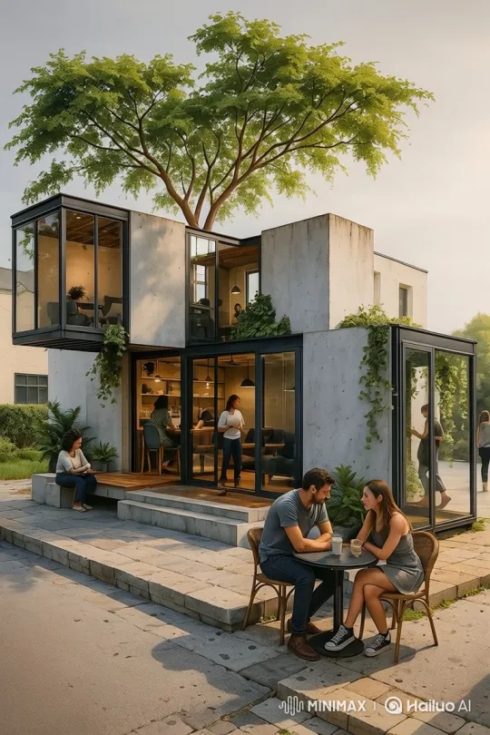 Modern Café Life: Afternoon Patrons and Rustic Charm – AI Generated Video | Hailuo AI