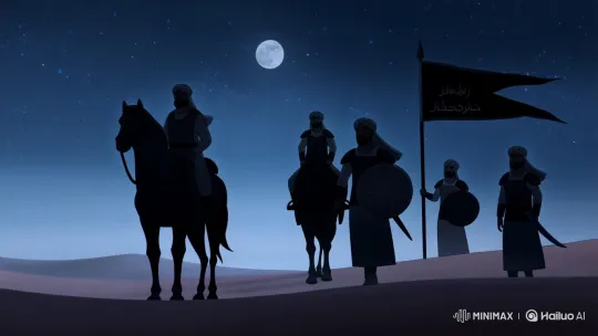 7th-Century Arab Warriors Under a Starry Night Sky – AI Generated Video | Hailuo AI