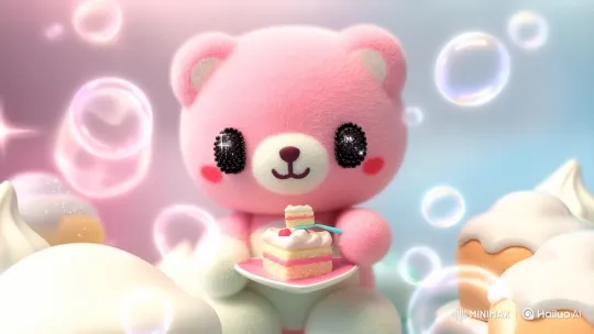 Cute Plushie Enjoying Dessert in Dreamy Setting – AI Generated Video | Hailuo AI