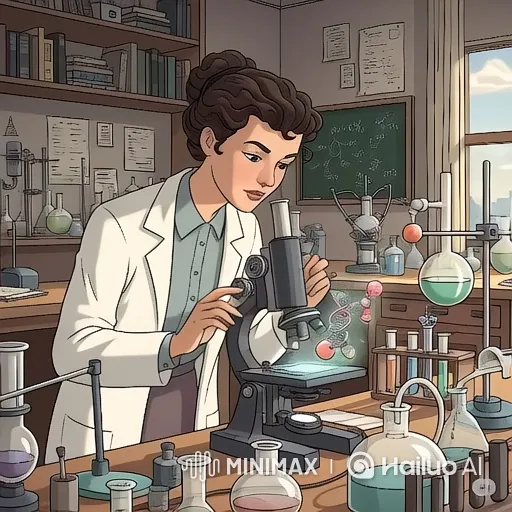 Female Scientist Examines DNA in a Cluttered Lab – AI Generated Video | Hailuo AI