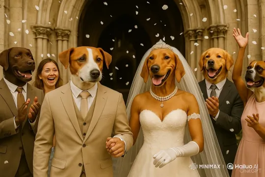 Anthropomorphic Dogs' Joyful Wedding Celebration – AI Generated Video | Hailuo AI
