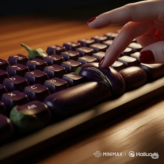 Woman Plays Eggplant Keyboard in Cinematic Macro Shot – AI Generated Video | Hailuo AI
