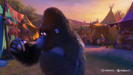Anthropomorphic Gorilla Vlogger Captured in Bohemian Camp – AI Generated Video | Hailuo AI