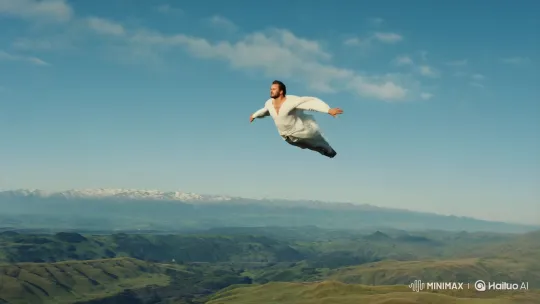 Man Glides Gracefully Over Majestic Landscape – AI Generated Video | Hailuo AI