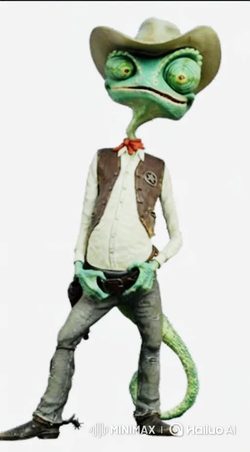 Rango the Chameleon Sheriff Meets His Plush Doppelganger – AI Generated Video | Hailuo AI