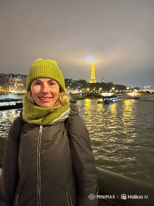 Woman Witnesses Eiffel Tower Lift Off in Paris Night – AI Generated Video | Hailuo AI