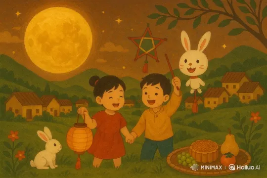 Children's Joyful Celebration Under Moonlit Sky – AI Generated Video | Hailuo AI