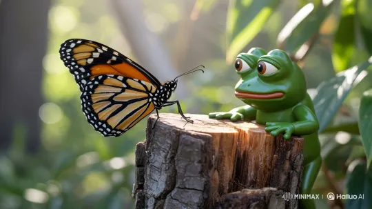 Monarch Butterfly and Toy Frog Share Peaceful Moment – AI Generated Video | Hailuo AI