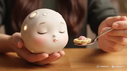 Cute Animated Moon Doll Eats ASMR Saturn Cereal – AI Generated Video | Hailuo AI
