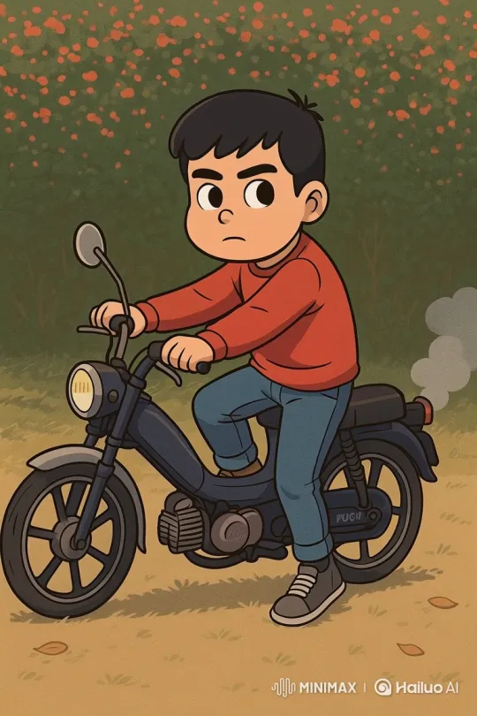 Young Boy Performing Wheelie on Moped – AI Generated Video | Hailuo AI