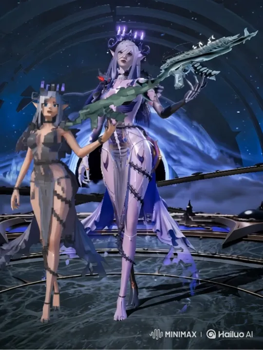 Celestial Elf Women with Futuristic Rifles on Cosmic Platform – AI Generated Video | Hailuo AI
