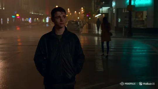 Young Man Accepts Unrequited Love on Rainy Night Street – AI Generated Video | Hailuo AI