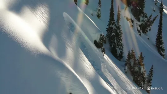 Cyan Jones Snowboarder Carves Down Steep Mountain – AI Generated Video | Hailuo AI