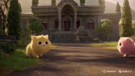 Kittens Joyfully Reunite in Front of Ancient Temple – AI Generated Video | Hailuo AI
