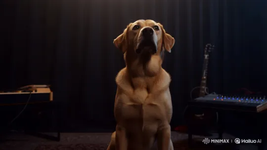 Dog in Music Studio: A Moment of Creative Reflection – AI Generated Video | Hailuo AI