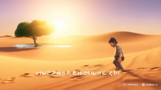 Cartoon Traveler's Arduous Desert Journey to Salvation – AI Generated Video | Hailuo AI