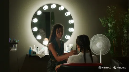 Young Lady Gets Braids, Admires, and Exits Salon – AI Generated Video | Hailuo AI