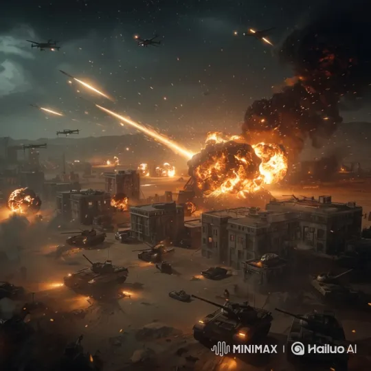 Modern Warfare: Futuristic Battle in Desert City Night – AI Generated Video | Hailuo AI