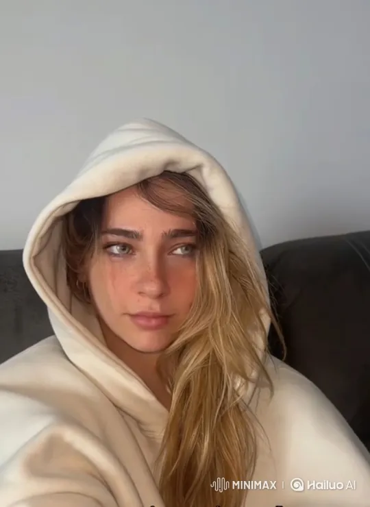 Young Woman in Hoodie Makes Calm, Direct Gaze – AI Generated Video | Hailuo AI