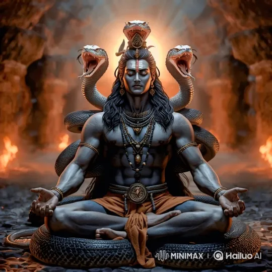 Meditating Serpent-Embraced Figure in Ancient Cave – AI Generated Video | Hailuo AI
