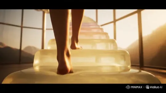 Footsteps on Glowing Jelly Stairs ASMR Video – AI Generated Video | Hailuo AI