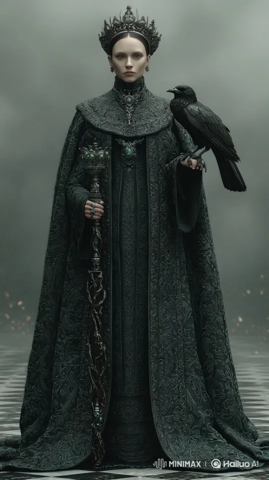 Enchanted Regal Woman Conjures Dark Magic with Staff – AI Generated Video | Hailuo AI