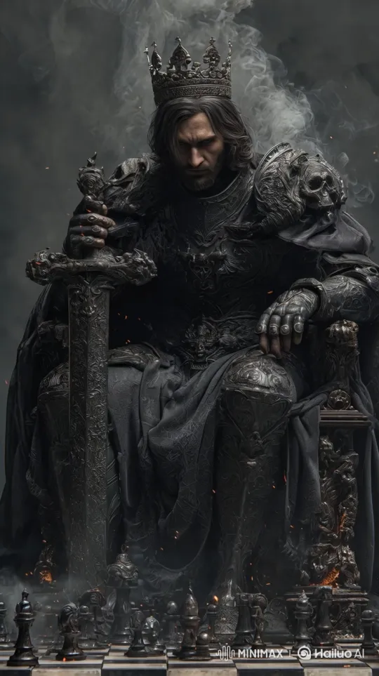 King Destroys Chess Pieces with Armored Foot – AI Generated Video | Hailuo AI