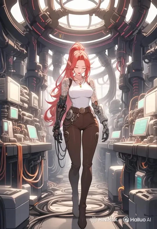 Futuristic Woman Navigates High-Tech Machine Room – AI Generated Video | Hailuo AI