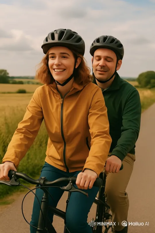 Couple Rides Tandem Bicycle, Enjoying Countryside Scenery – AI Generated Video | Hailuo AI