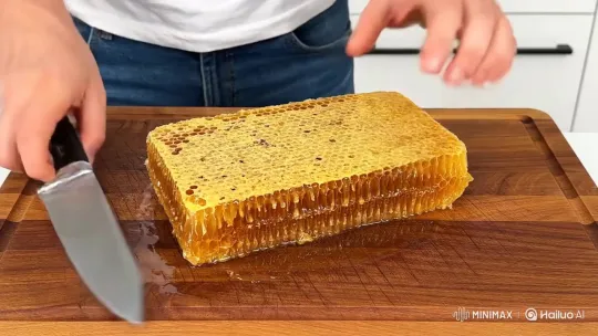 Cutting a Honeycomb Block Smoothly – AI Generated Video | Hailuo AI