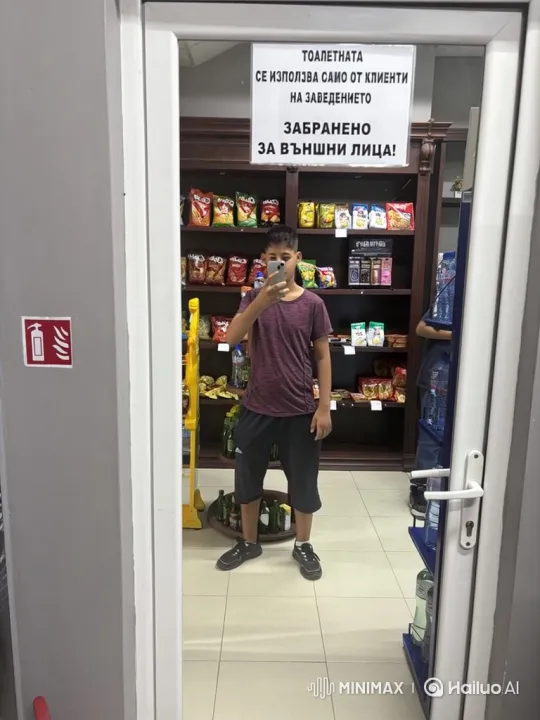 Young Man Takes Selfie in Convenience Store Mirror – AI Generated Video | Hailuo AI