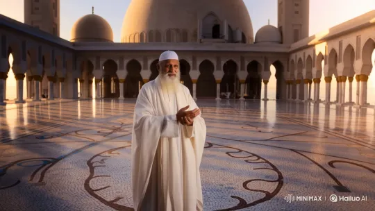 Elderly Haji Preaches God's Mercy in Mosque's Golden Hour – AI Generated Video | Hailuo AI