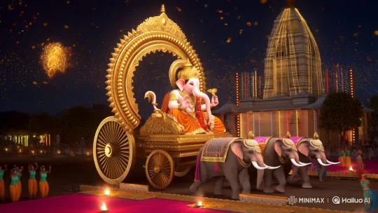 Lord Ganesha's Grand Arrival at Vibrant Indian Festival – AI Generated Video | Hailuo AI
