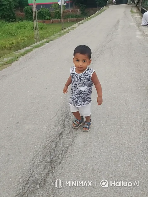 Child Approaches Stopped Microcar on Cracked Road – AI Generated Video | Hailuo AI