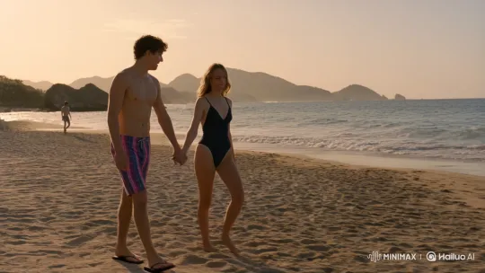 Couple Walks on Beach Holding Hands – AI Generated Video | Hailuo AI