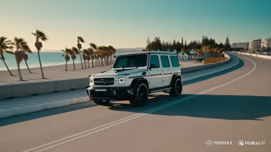 Brabus Mercedes-Benz G-Class on Coastal Drive at Dusk – AI Generated Video | Hailuo AI