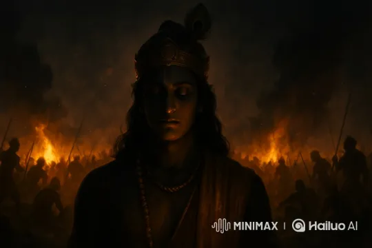 Divine Figure's Cosmic Gaze Over Chaotic Battle – AI Generated Video | Hailuo AI
