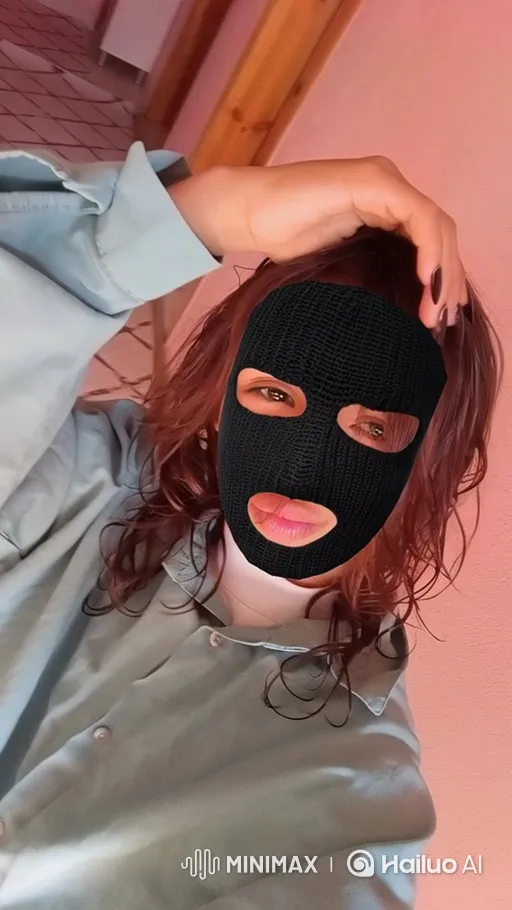 Poised Movement: Enigmatic Gaze Behind Balaclava – AI Generated Video | Hailuo AI
