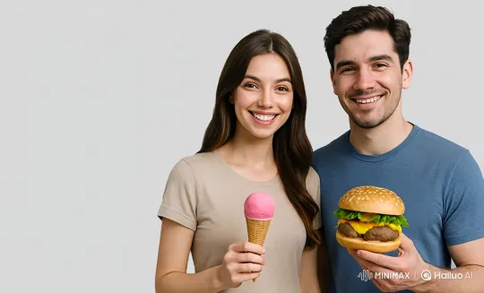 Couple Enjoying Ice Cream and Burger Together – AI Generated Video | Hailuo AI