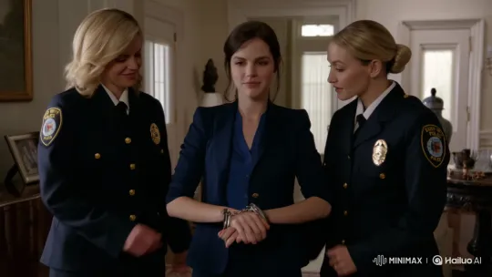 Blonde Female Officers Cuff, Kiss, and Exit with Person – AI Generated Video | Hailuo AI