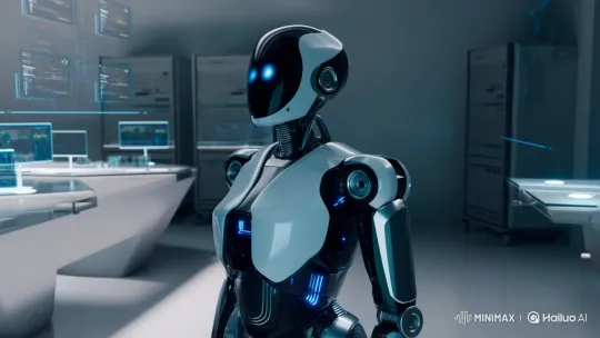 Sophisticated Humanoid Robot Intros in Futuristic Lab – AI Generated Video | Hailuo AI