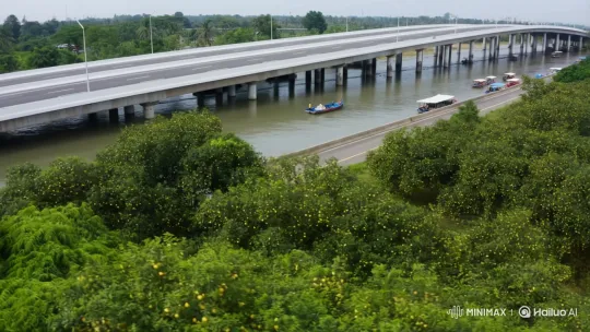 Elevated Highway Parallel to Fruit-Lined Waterway – AI Generated Video | Hailuo AI