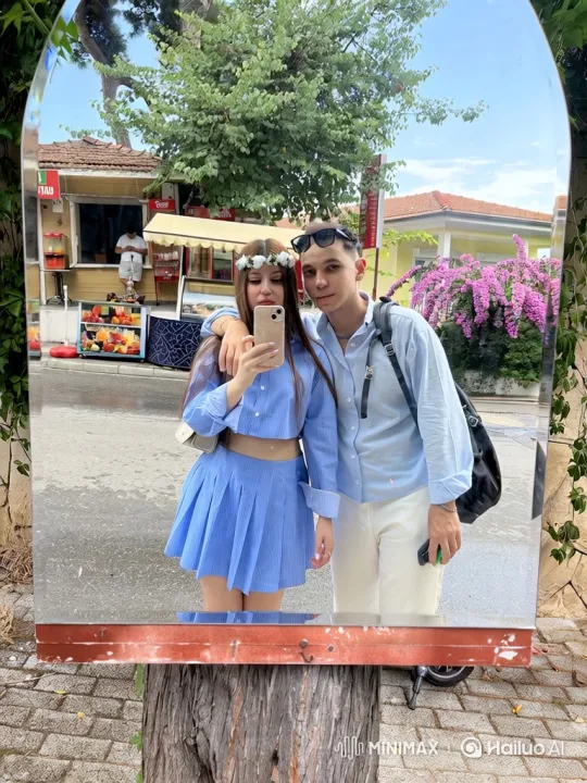 Young Couple and Toddler Share Tender Moment in Mirror Reflection – AI Generated Video | Hailuo AI