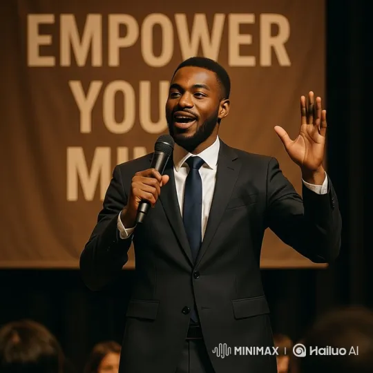 Inspirational Speaker Empowers Audience with Passionate Message – AI Generated Video | Hailuo AI