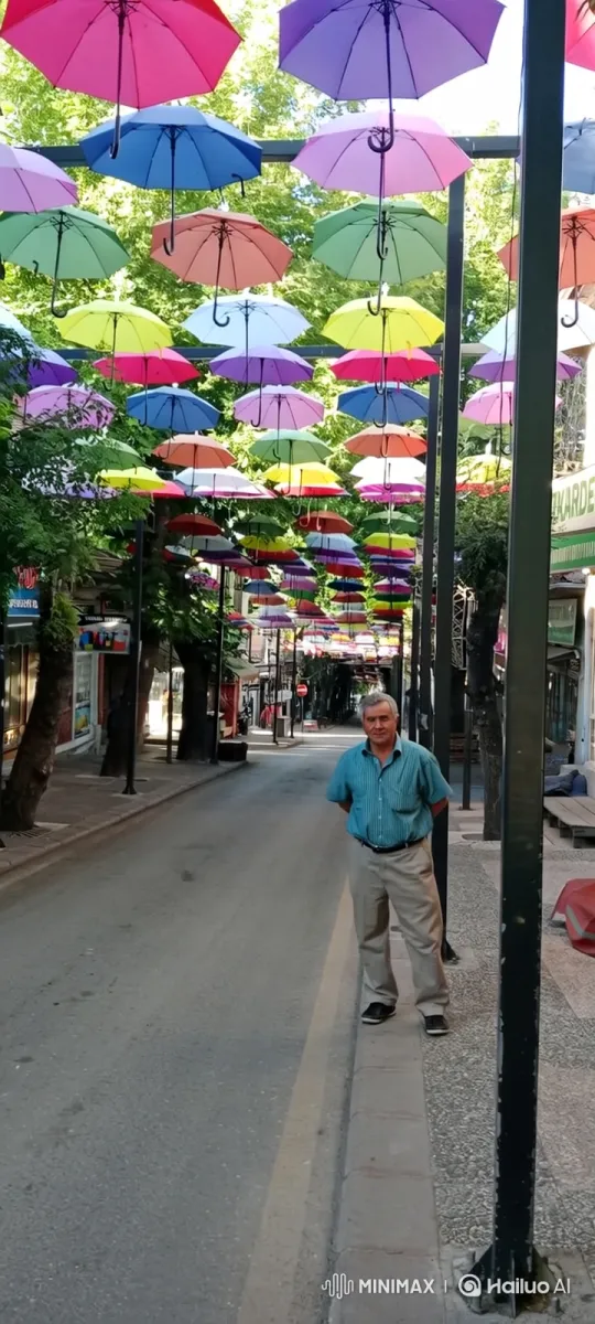 Middle-Aged Man Surprised by Police Escort on Colorful Street – AI Generated Video | Hailuo AI