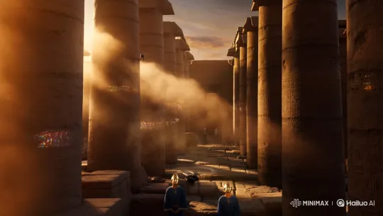 Ancient Karnak Hall with Holographic Ritual at Magic Hour – AI Generated Video | Hailuo AI